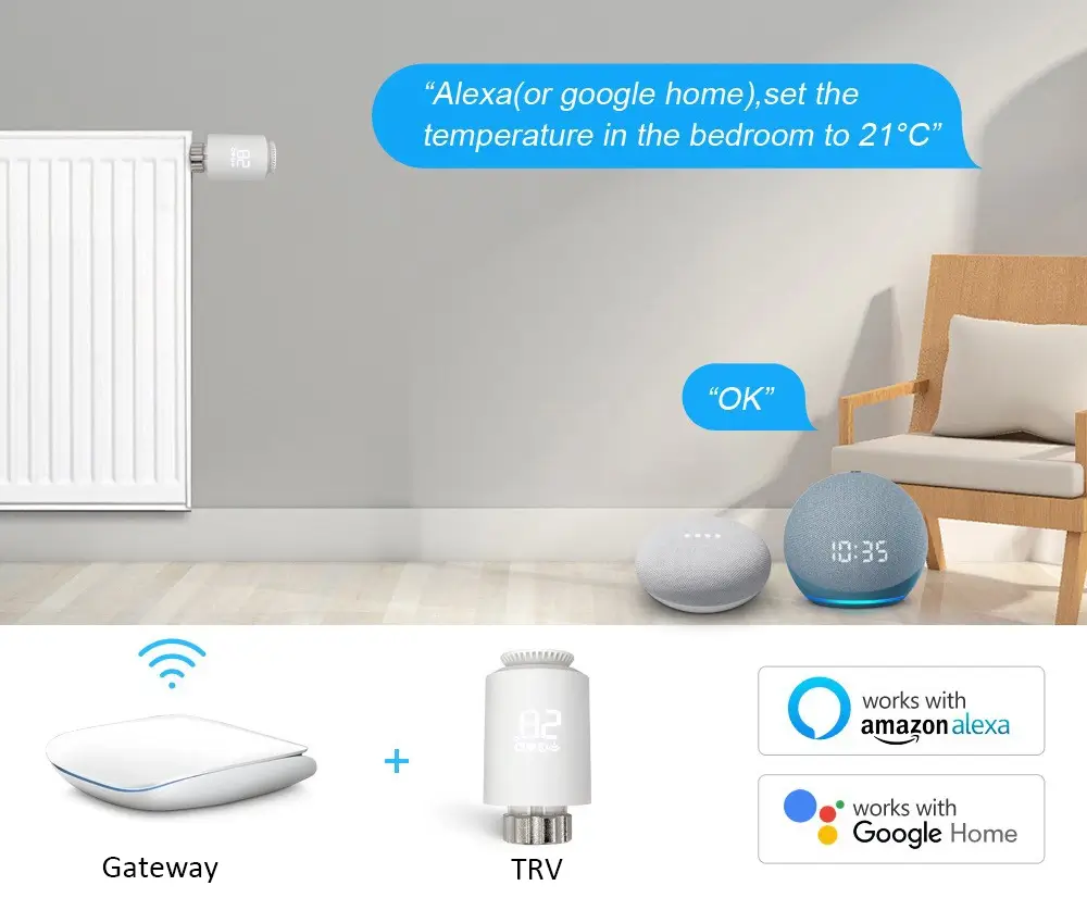 Control the Thermostatic Radiator Actuator Valve Through Simple Voice Commands by Amazon Alexa or Google Home