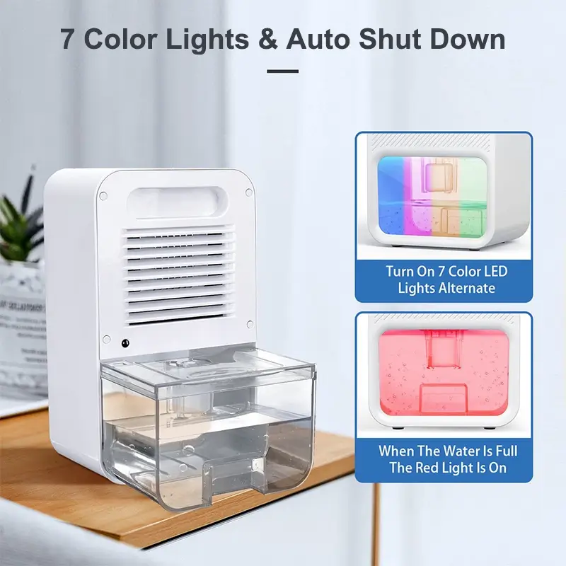 eBee Portable Dehumidifier With 7 Color Lights and Auto Shut Down Function