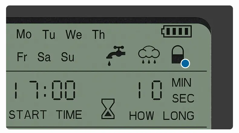 A Flashing Lock Icon Appears in the Upper Right Corner of the Interface of eBee Automatic Garden Watering Timer