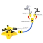 eBee Automatic Rotating Garden Lawn Sprinkler with Water Pipe Connector and Convert Connector